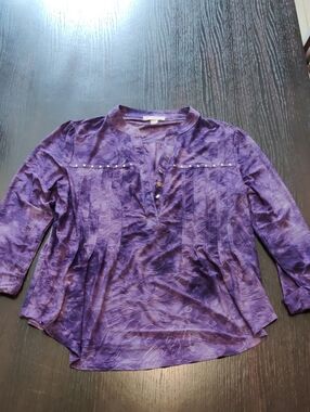 Coldwater Creek Purple Textured Split-V Neck Blouse with Stud Accents
